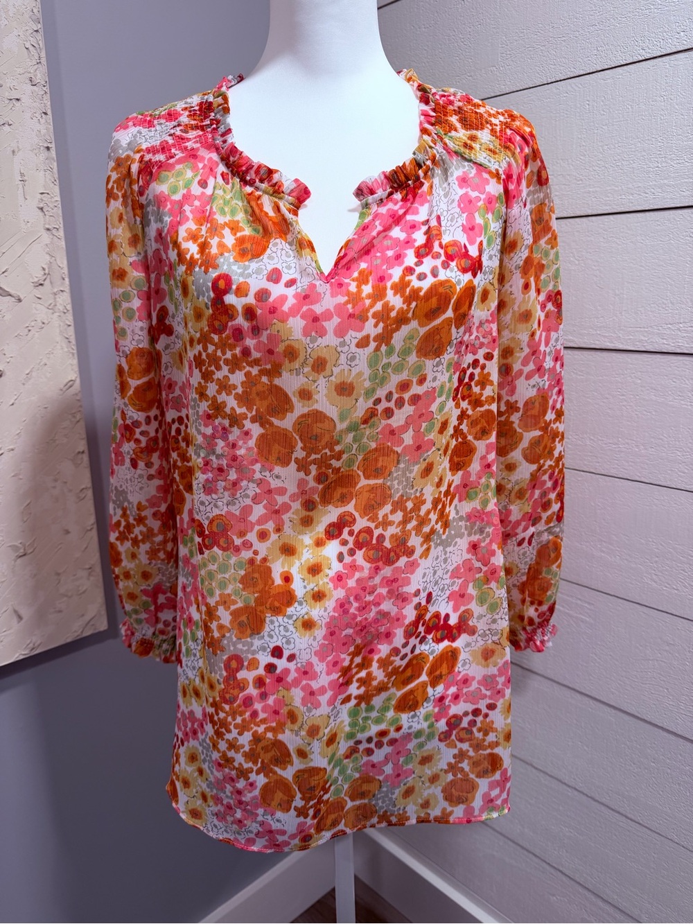Charter Club Floral Blouse in Orange, Green, Pink